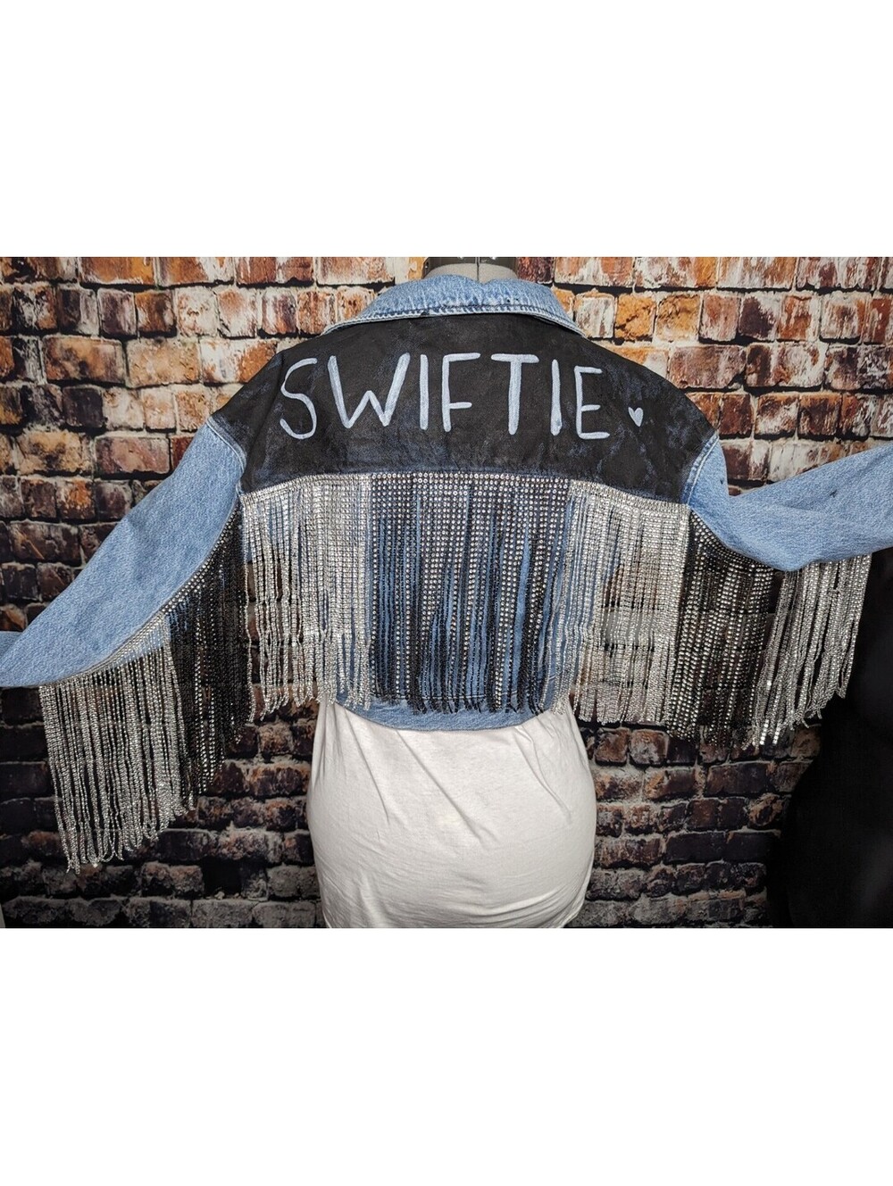 Taylor Swift SWIFTIE Eras Tour Concert Painted Jean Jacket Bedazzled Women Small